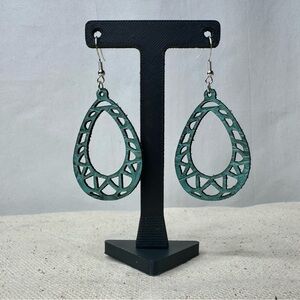 Teardrop Cutout Aqua Blue Embossed Leather Earrings
